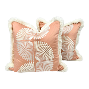 Jane Churchill Embroidered Pillow Pair With Brush Fringe