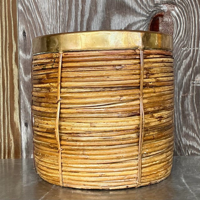 Coastal Vintage Coastal Brass and Reed Planter For Sale - Image 3 of 7