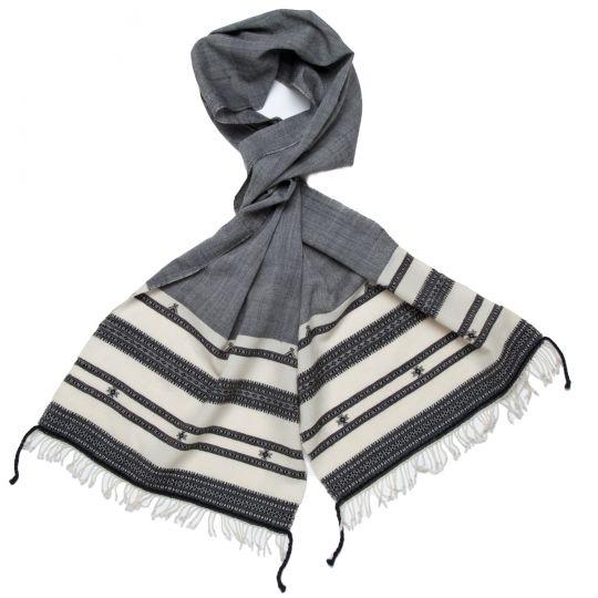Indian Myra Gray/Ivory Scarf For Sale - Image 3 of 3