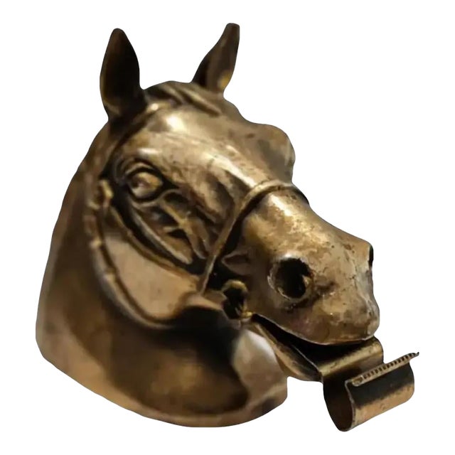 1960s Ted Arnold Ltd. Brass Tone Metal Horse Head Tape Dispenser For Sale