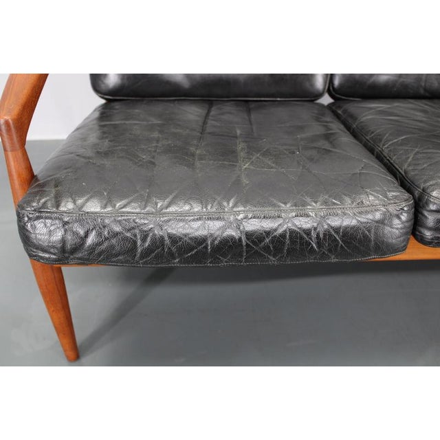 Paper Knife 3-Seater Teak Sofa in Leather by Kai Kristiansen, Denmark, 1960s For Sale - Image 4 of 18