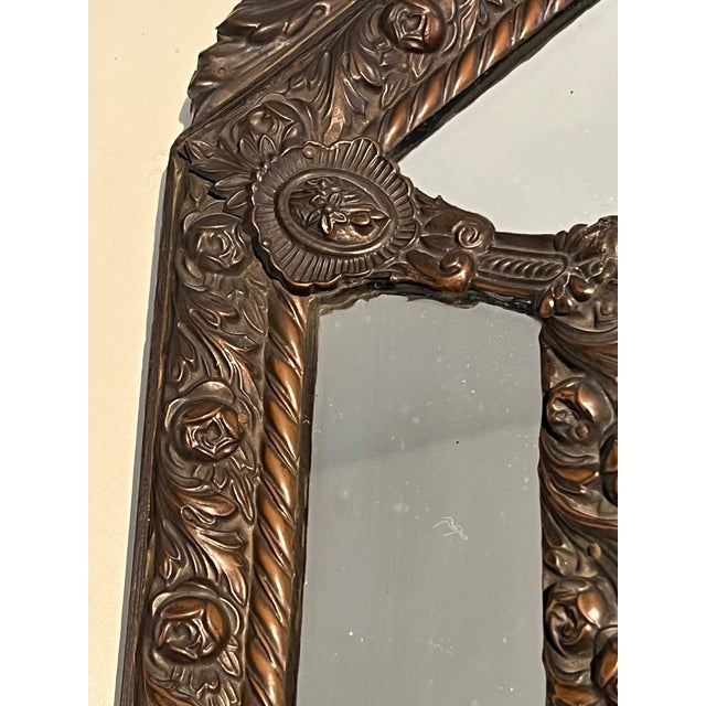 Late 19th Century Mirror with Closed Pares in Repoussé Copper Decorated with Garlands of Flowers For Sale - Image 5 of 12
