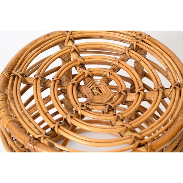 Wood Rattan and Wicker Round Pouf by Tito Agnoli, Italy, 1960s For Sale - Image 7 of 12