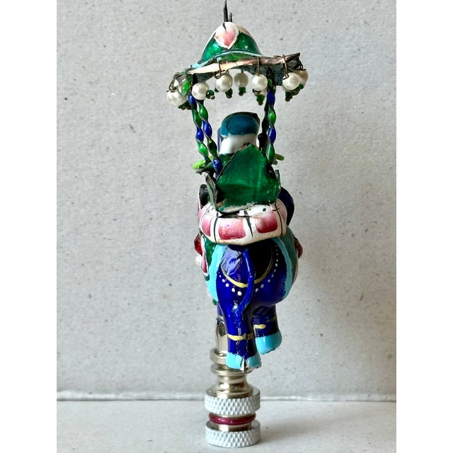 Indian Meenakari Enameled Silver Elephant Lamp Finial For Sale - Image 10 of 11