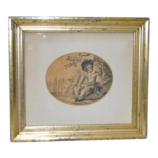 Early 19th Century Graphite Portrait of a Young Boy With Birds For Sale