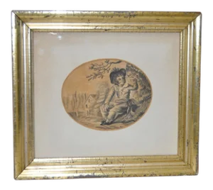 Early 19th Century Graphite Portrait of a Young Boy With Birds
