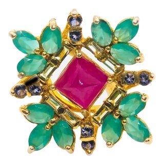Bochic Capri Vintage 18K Gold & Silver Multi-Gem Cocktail Ring, 1999 For Sale