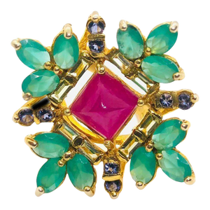 Bochic Capri Vintage 18K Gold & Silver Multi-Gem Cocktail Ring, 1999