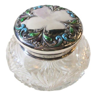Howard Sterling Silver With Enamel and Crystal Powder Jar For Sale