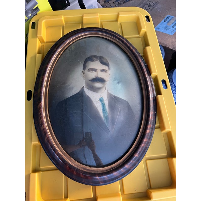 Antique Victorian Photograph of Gentleman With Mustache in Oval Wood Frame For Sale In West Palm - Image 6 of 9