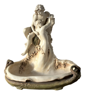 Art Nouveau The Lovers Porcelain Sculpture Group fromRoyal Dux Bohemia, 1910-1920s