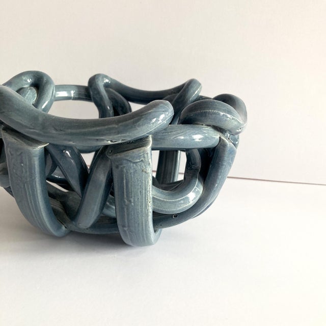 Ceramic 1980s Postmodern Gray Ceramic Braided Woven Abstract Centerpiece Bowl For Sale - Image 7 of 8