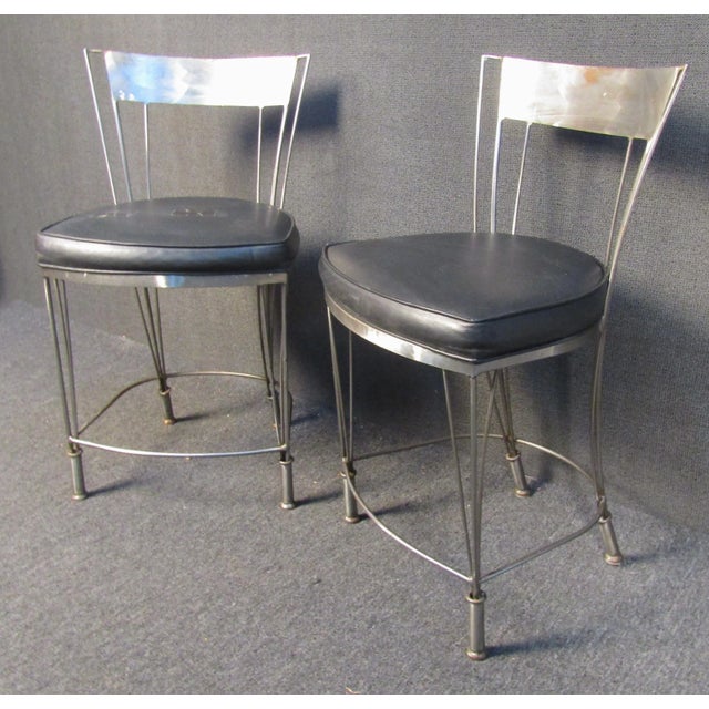 Pair of Vintage Metal and Vinyl Stools For Sale - Image 4 of 9