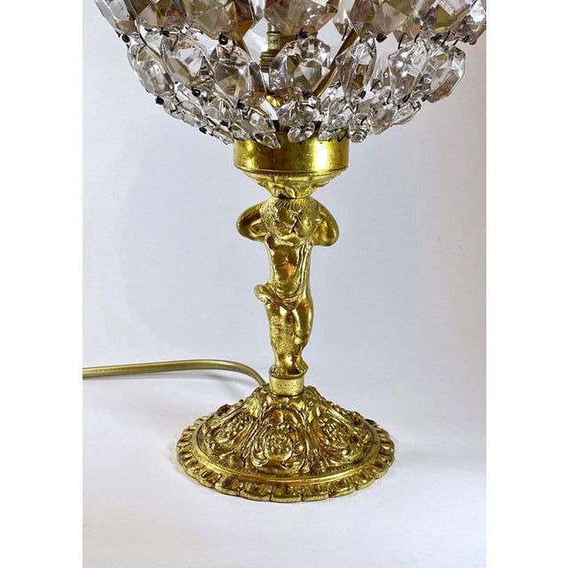 Art Nouveau Crystal Glass and Brass Table Lamp with Putte, 1950s For Sale - Image 4 of 18