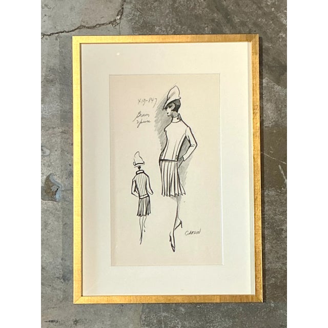 Dating to the mid-20th century, this vintage Pierre Cardin fashion sketch captures the designer's elegant, forward-looking...