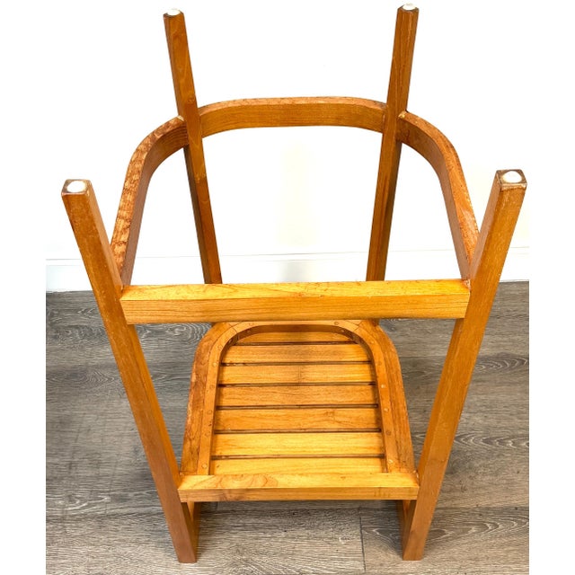 Late 20th Century Pair Architectural Solid Teak Bar Stools Attributed to Palecek, Organic Modern For Sale - Image 5 of 14