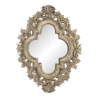Quatrefoil Carved Wood Framed Mirror, 19th Century For Sale
