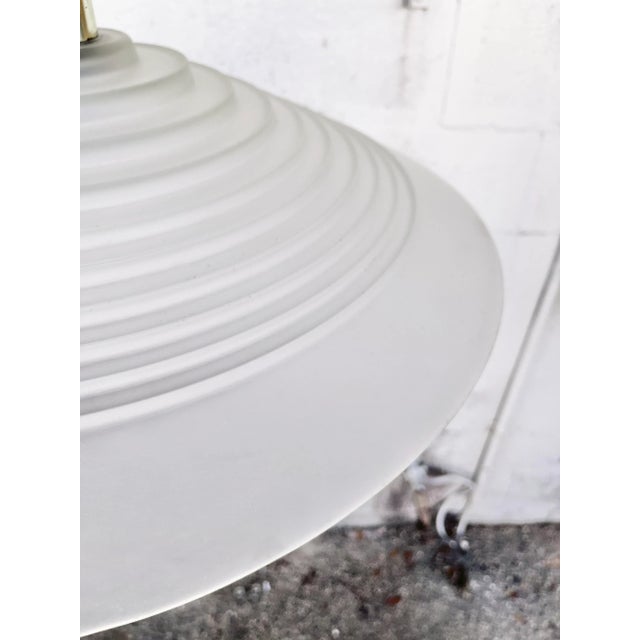 Metal Large Vintage Mid Century Modern Ribbed Glass Ceiling Pendant. For Sale - Image 7 of 13