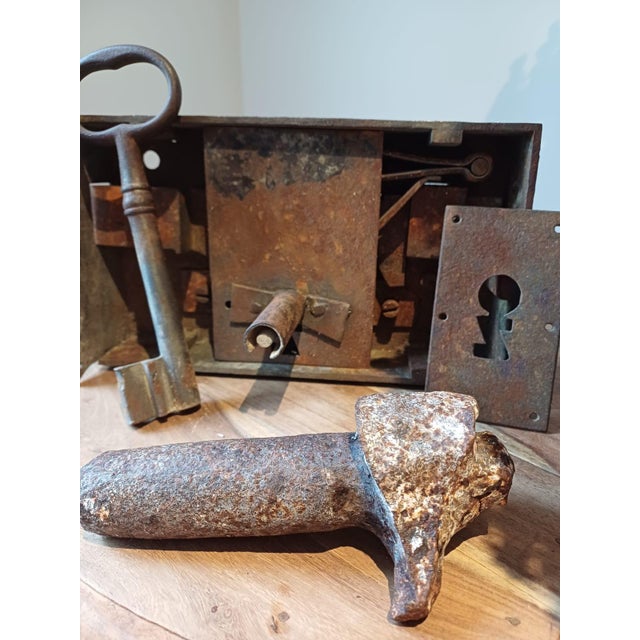 Knight's Templar Fortress Lock with Large Key and Steel Gate Hinge Pins, Set of 5 For Sale - Image 6 of 10