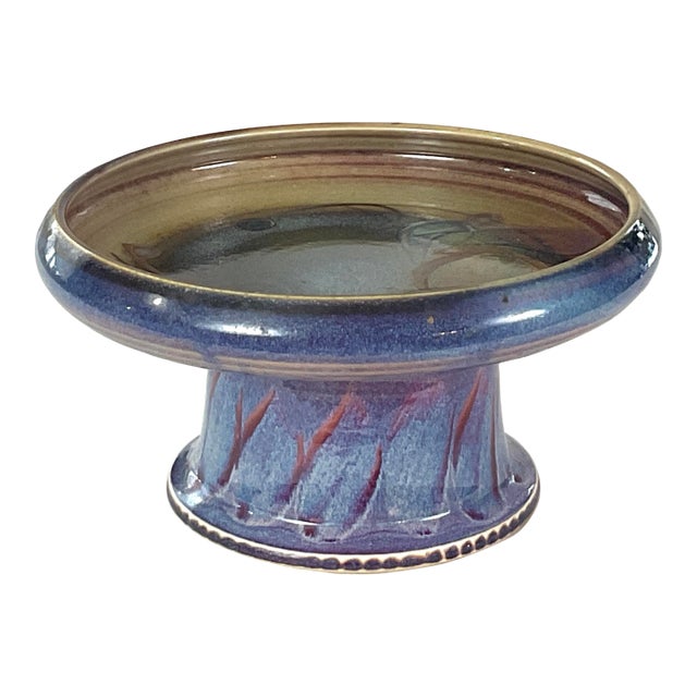 Handcrafted Studio Art Pottery Pedestal Plate/Shallow Centerpiece Bowl/Tazza For Sale