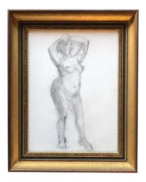 Original Vintage Female Nude Charcoal Sketch