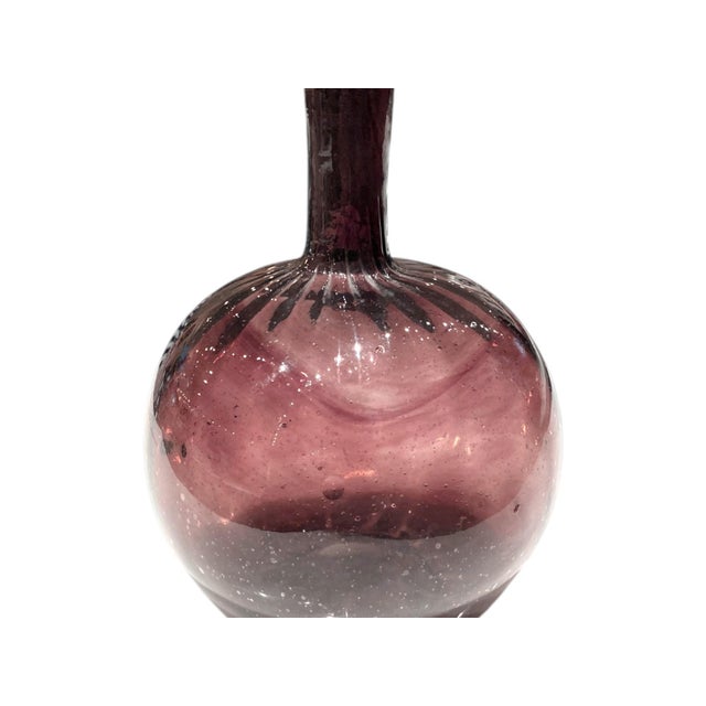 Zanesville Style Antique Glass Bottle Vase, Handblown Purple Swirl With Ribbed Design For Sale - Image 9 of 18