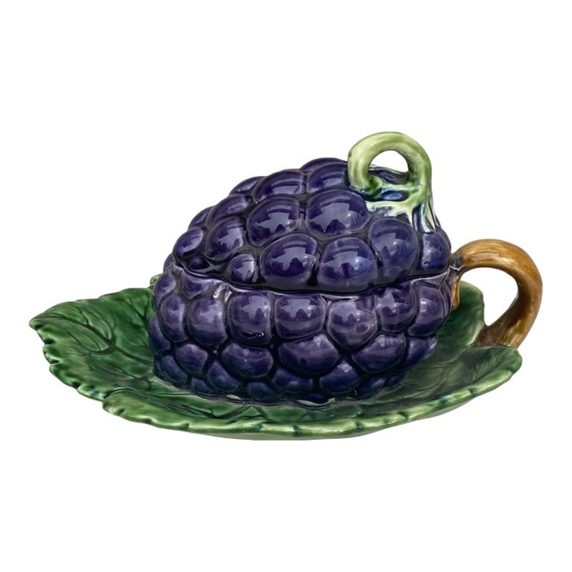Majolica Grapes Tureen Sarreguemines, Circa 1930 For Sale