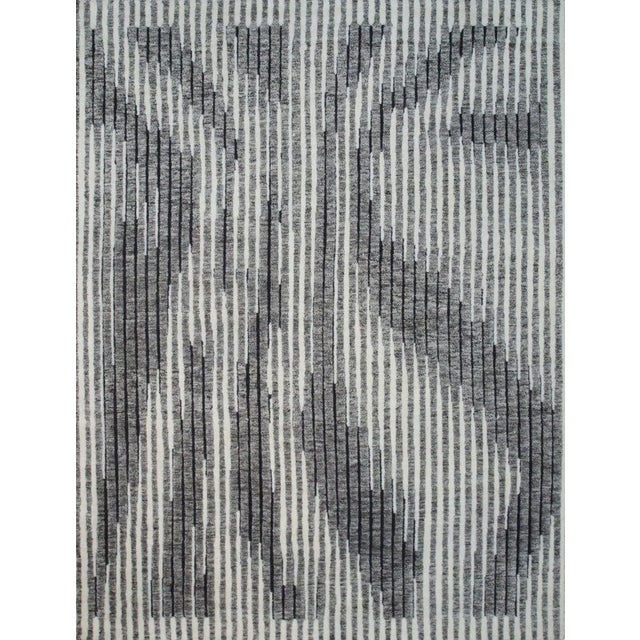 Textile 9x12 Gray Hand-Knotted Wool Vertical Shifting Sands Abstract Modern Carpet Rug For Sale - Image 7 of 9