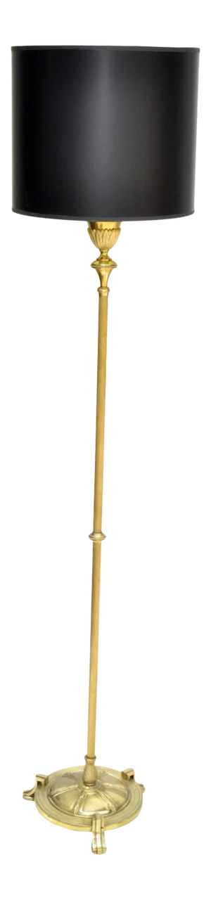 Maison Baguès French Neoclassical Bronze & Brass Round Base Floor Lamp, 1940s