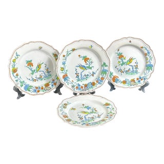 Italian Faience Piatto Uccellino Plates, 1800s, Set of 4 For Sale