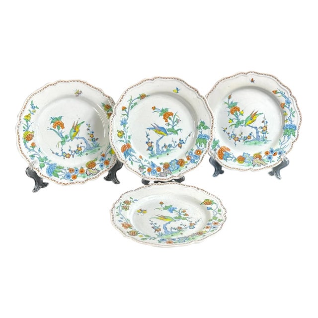 Italian Faience Piatto Uccellino Plates, 1800s, Set of 4 For Sale