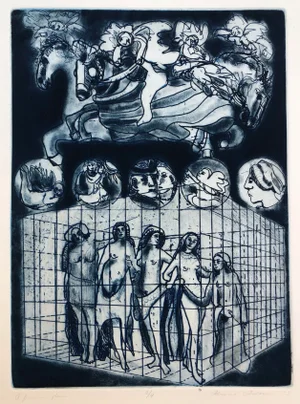 1973 Adrienne Anderson Feminine Plane Female Nude Etching