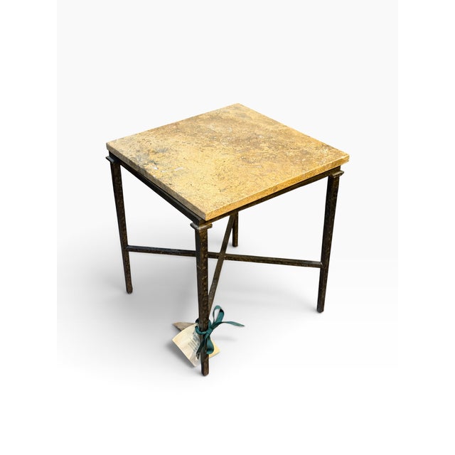 Paul Ferrante Giacometti Style Paul Ferrante Marble Top SquareWrought Iron Side Table For Sale - Image 4 of 4