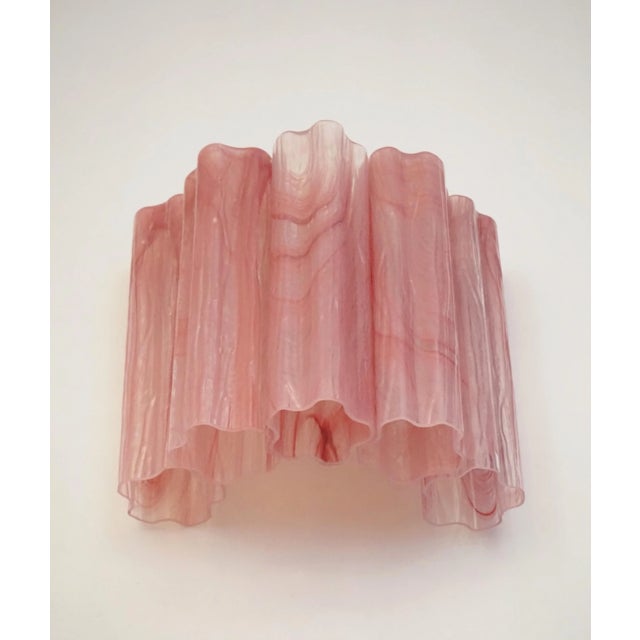 Glass Pair of Murano Glass Tube Wall Sconces 5 Pink Alabaster Glass Tube For Sale - Image 7 of 9
