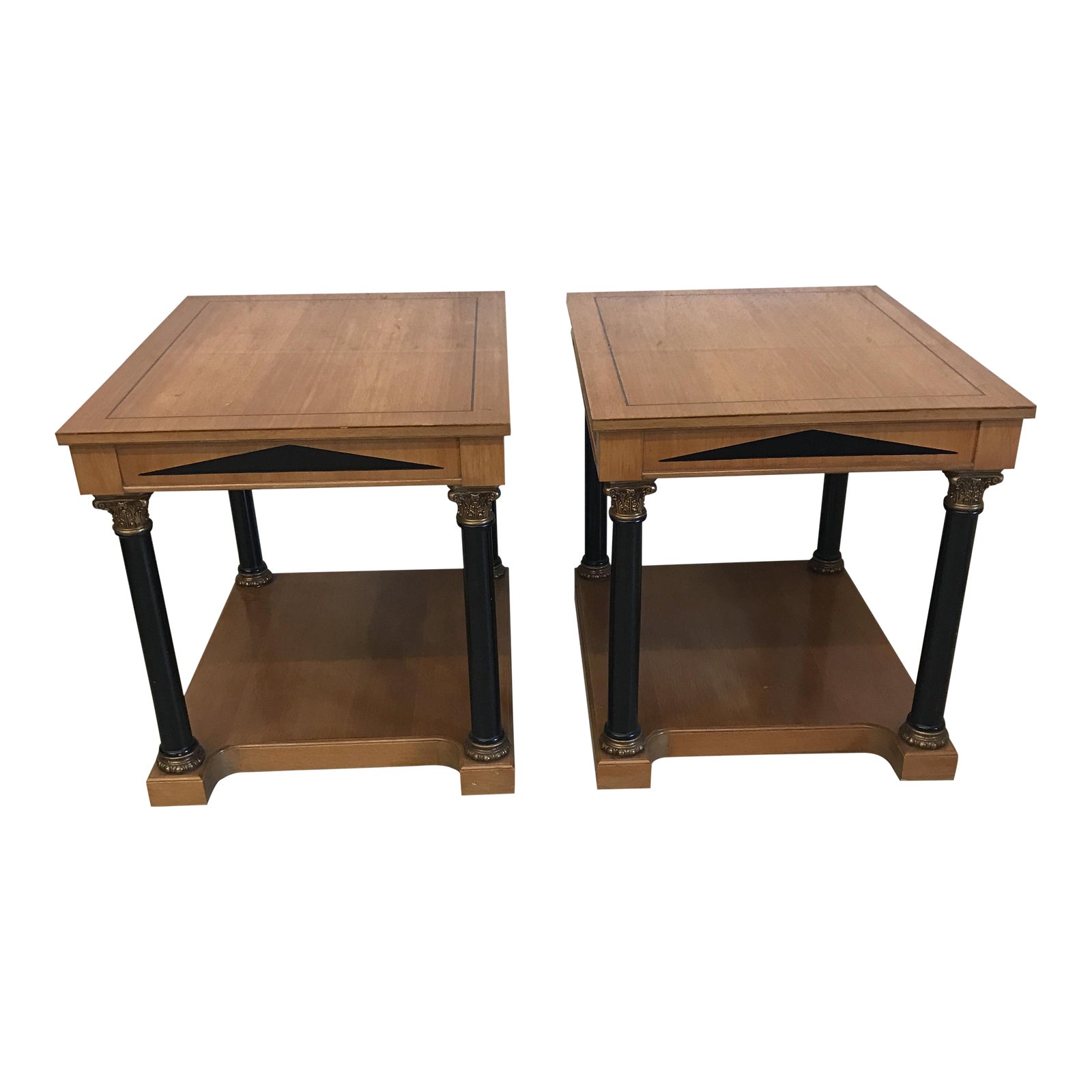Neoclassical Style Wood End Tables - A Pair | Chairish
