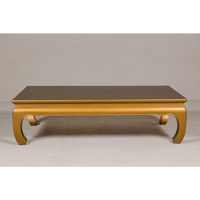 Gold Lacquered Ming Dynasty Style Chow Leg Coffee Table with Carved Apron For Sale In New York - Image 6 of 12