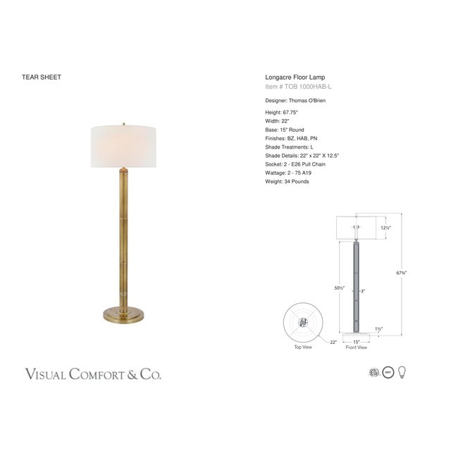 Thomas O'Brien by Visual Comfort Signature Longacre Floor Lamp in Hand-Rubbed Antique Brass with Linen Shade Designer:...