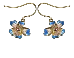 Enameled Pansy Earrings in Gilt Sterling Silver + Rubies
