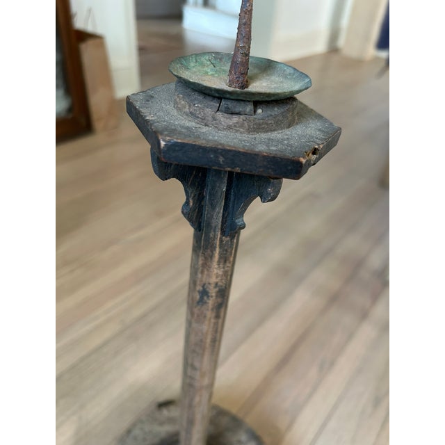 Early 18th Century Primitive Wood Candlestick For Sale - Image 4 of 8