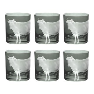 ARTEL Barnyard Collection Cow Double Old Fashioned Glasses in Grey, Set of 6 For Sale