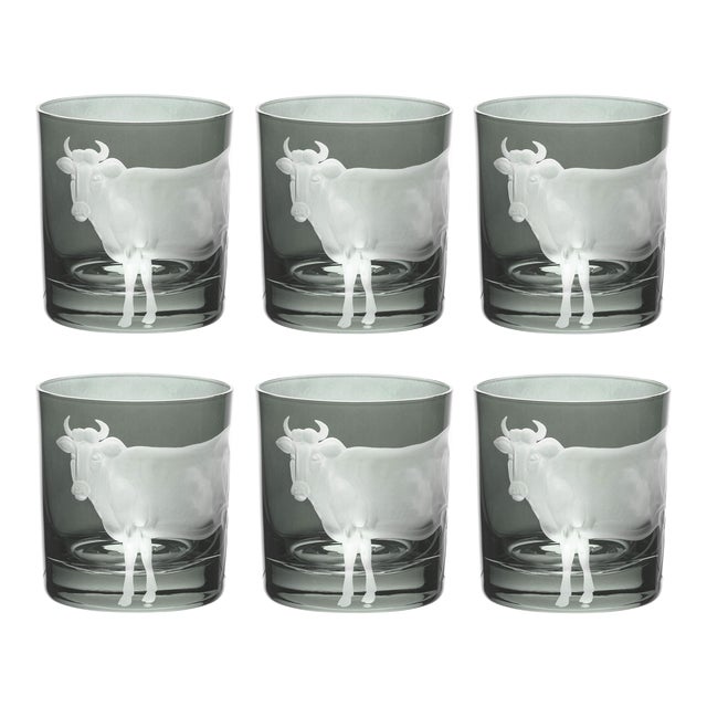 ARTEL Barnyard Collection Cow Double Old Fashioned Glasses in Grey, Set of 6 For Sale