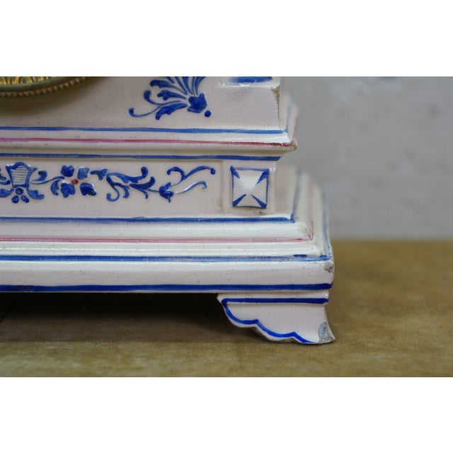 White Antique Renaissance Revival j.e. Caldwell French Delft Porcelain Mantel Clock For Sale - Image 8 of 18