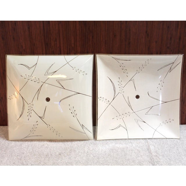Authentic, elegantly cool square ceiling light shade features frosted glass with a detailed wheat grass design, offering a...