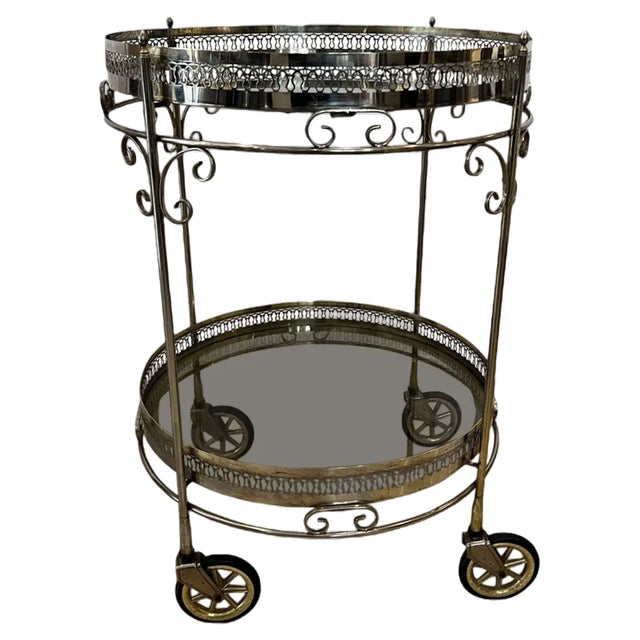Mid-Century French Brass and Glass Bar Cart, 1960s For Sale