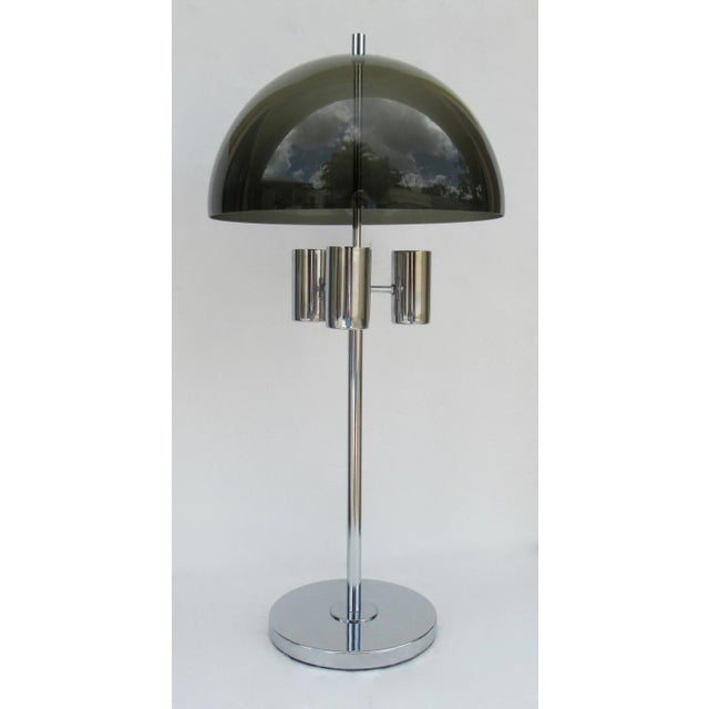 1960's Mid-Century Modernist Space Aged Smoked Lucite and Chrome Mushroom Table Lamp For Sale - Image 13 of 13