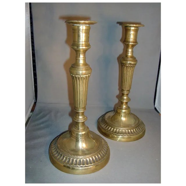 Metal Antique 18th Century English Brass Candlesticks - a Pair For Sale - Image 7 of 8