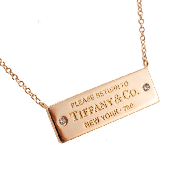 Modern Tiffany & Co. Return to Tiffany 18k Yellow Gold Diamond Bar Pendant Necklace For Sale - Image 3 of 10