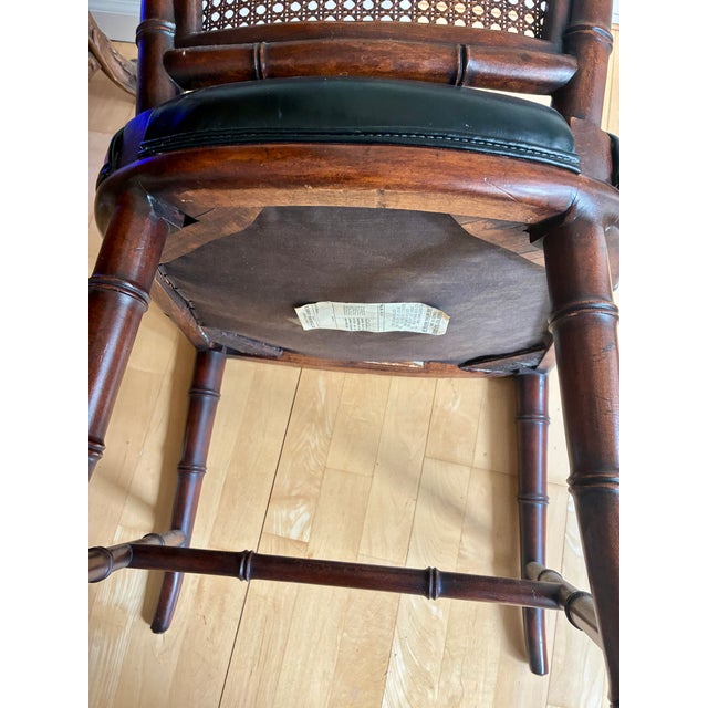 Karges Accent Side Chair Black Leather Cane Back Chinoiserie Style For Sale - Image 10 of 12