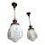 1910s Melon Shaped White SND Blue Damask Pattern Glass Fixtures on Original Payina Holders - a Pair For Sale