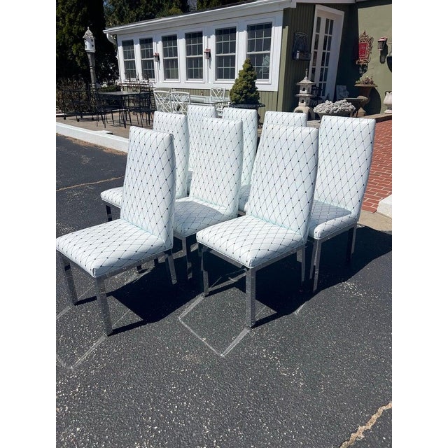 Metal Set of 6 Custom White Leather Parsons Dining Chairs Attributed to Design Institute of America For Sale - Image 7 of 18